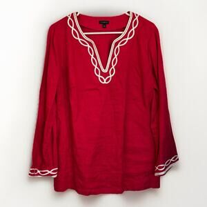 Talbots 100% Linen Tunic Shirt Popover Red Womens‎ Size Medium Resort Beach